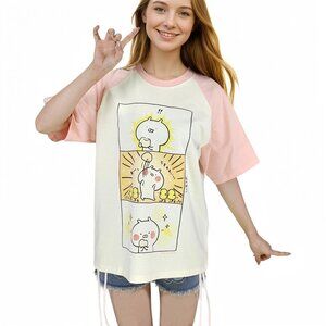 Cartoon Comic Panel T-Shirt Harajuku Loose Fit Top Cute Graphic Summer Tee Woman